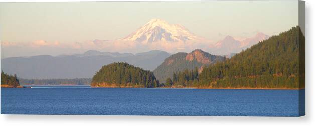 Mt Baker Panorama From The South San Juan Island Cascade Mountain Landscape Seattle Washington Wa Canvas Print featuring the photograph Mt Baker by Brian Harig
