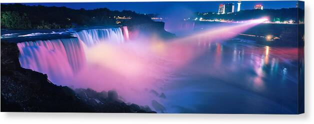 Photography Canvas Print featuring the photograph Niagara Falls At Night, Niagara River by Panoramic Images