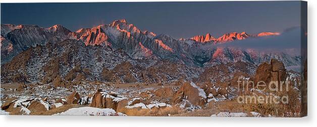 North America Scenic Canvas Print featuring the photograph panorama winter alabama hills eastern sierras CA by Dave Welling