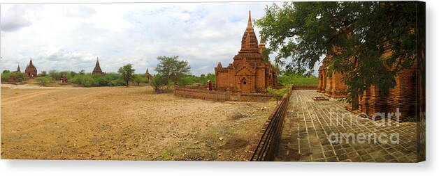 Panorama Of Smaller Temples Next To Dhammayzika Pagoda Canvas Print featuring the photograph Panoramic view Next To Dhammayazika Pagoda Built In 1196 By King Narapatisithu by PIXELS XPOSED Ralph A Ledergerber Photography