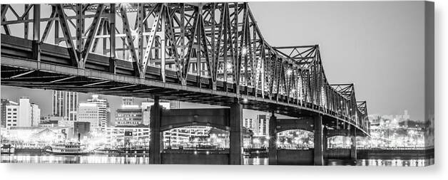 America Canvas Print featuring the photograph Peoria IL Panorama Black and White Picture by Paul Velgos