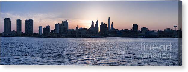 Cityscape Canvas Print featuring the photograph Phila PA Skyline Skyscrapers Downtown silhouette by David Zanzinger