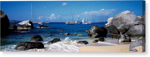 Photography Canvas Print featuring the photograph Sailboats In The Sea, The Baths, Virgin by Panoramic Images