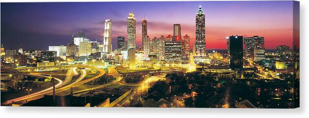 Photography Canvas Print featuring the photograph Skyline, Evening, Dusk, Illuminated by Panoramic Images