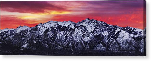 Sky Canvas Print featuring the photograph Wasatch Sunrise 3x1 by Chad Dutson