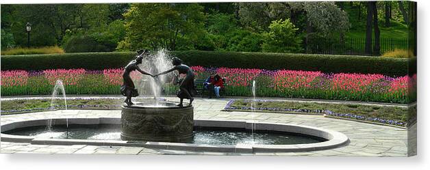 Water Fountain Canvas Print featuring the photograph Water Fountain in Central Park by Yue Wang