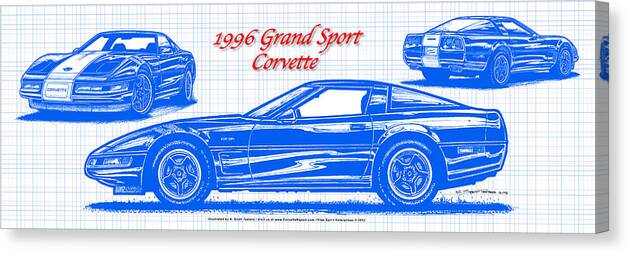 1996 Corvette Canvas Print featuring the digital art 1996 Grand Sport Corvette Blueprint by K Scott Teeters