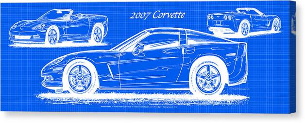 2007 Corvette Canvas Print featuring the digital art 2007 Corvette Blueprint Series by K Scott Teeters