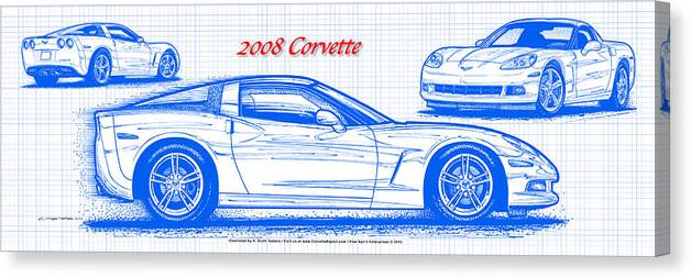 2008 Corvette Canvas Print featuring the digital art 2008 Corvette Blueprint by K Scott Teeters