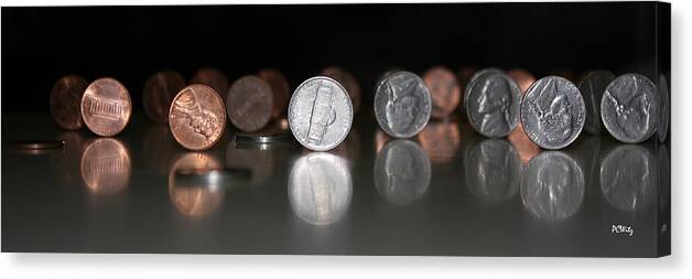 Coins Canvas Print featuring the photograph Abe vs Jefferson Panorama by Patrick Witz