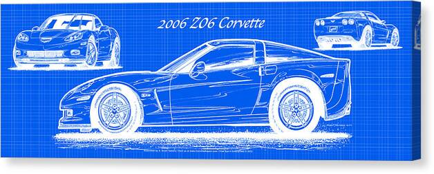 2006 Corvette Canvas Print featuring the digital art 2006 Z06 Corvette Blueprint Series by K Scott Teeters