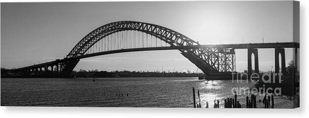 Sunset Canvas Print featuring the photograph Bayonne Bridge Panorama BW by Michael Ver Sprill