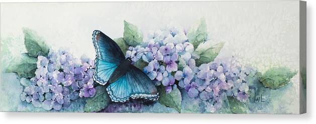 Hydrangea Canvas Print featuring the painting Butterfly on the Hydrangea by Lael Rutherford