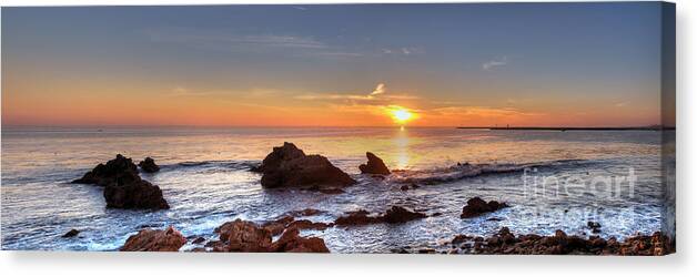 Corona Del Mar Canvas Print featuring the photograph Corona Del Mar Sunset Panorama by Eddie Yerkish
