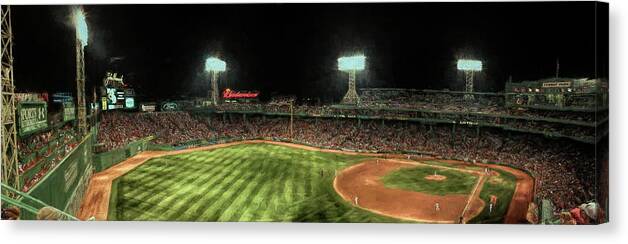 Boston Canvas Print featuring the digital art Fenway Park panorama by Barry Wills