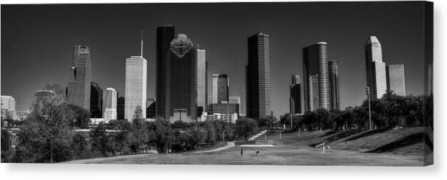 Houston Canvas Print featuring the photograph Houston Skyline 001 BW by Lance Vaughn