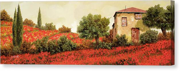 Poppy Canvas Print featuring the painting I Papaveri Sulla Collina by Guido Borelli