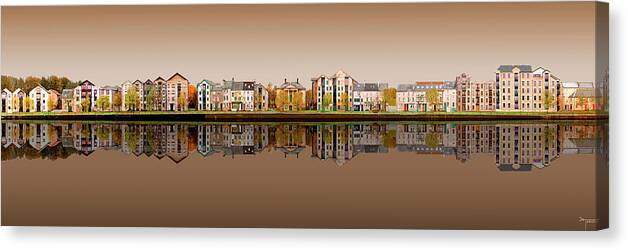 Lancaster Canvas Print featuring the digital art Lancaster Quayside Panoramic - Sepia by Joe Tamassy