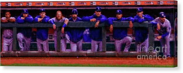  Canvas Print featuring the photograph Los Angeles Dodgers Dugout by Blake Richards
