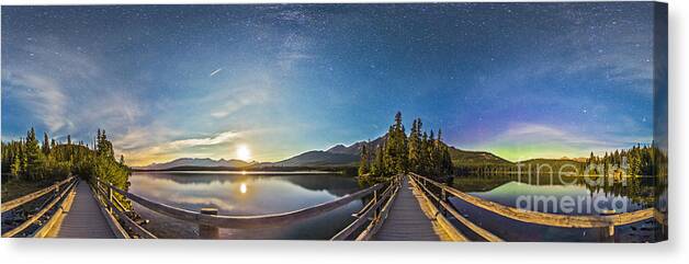 Panorama Canvas Print featuring the photograph Night Sky Panorama Of Pyramid Lake by Alan Dyer