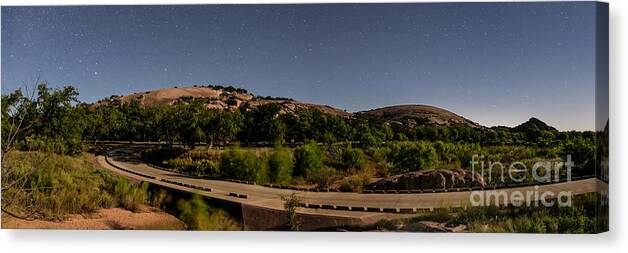 Enchanted Rock Canvas Print featuring the photograph Panorama of Enchanted Rock at Night - Starry Night Texas Hill Country Fredericksburg Llano by Silvio Ligutti