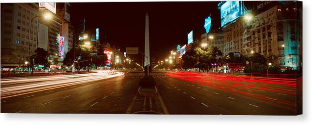 Photography Canvas Print featuring the photograph Panoramic View At Night Of Avenida 9 De by Panoramic Images