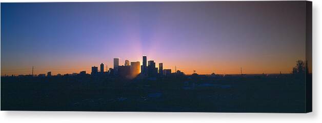Photography Canvas Print featuring the photograph Skyline, Sunrise, Denver, Co by Panoramic Images