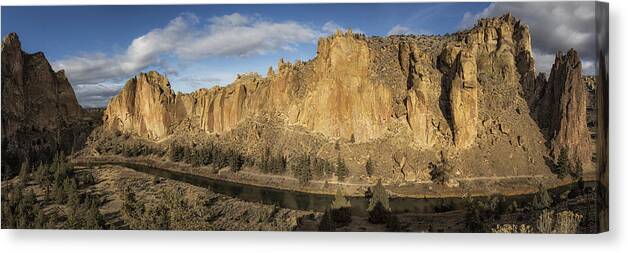 Smith Rock Canvas Print featuring the photograph Smith Rock and Crooked River Panorama by Belinda Greb