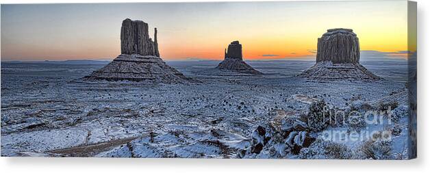 Valley Canvas Print featuring the photograph Snowy Mittens - Monument Valley by Peter Dang