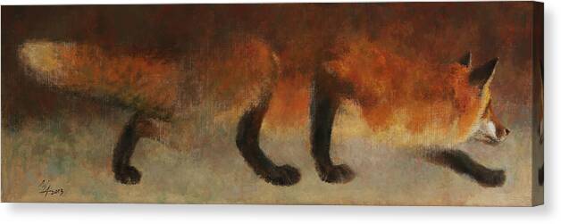 Fox Canvas Print featuring the painting Stalking Fox by Attila Meszlenyi