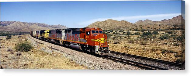 Photography Canvas Print featuring the photograph Train On A Railroad Track, Santa Fe by Panoramic Images
