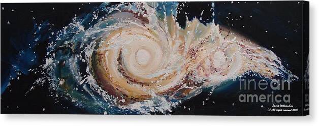 Galaxies Canvas Print featuring the painting Two Galaxies Colliding by Laara WilliamSen