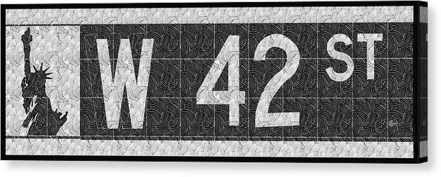 Street Sign Canvas Print featuring the digital art W 42nd NYC Street Sign Deco Swing by Cecely Bloom
