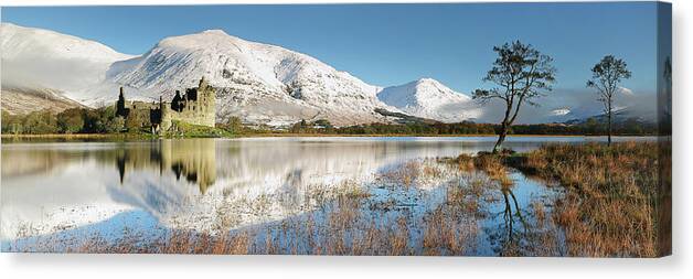 Mountains Canvas Print featuring the photograph Kilchurn Castle - Loch Awe - Winter Morning by Grant Glendinning