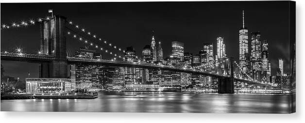 New York Canvas Print featuring the photograph Night-Skyline NEW YORK CITY bw by Melanie Viola