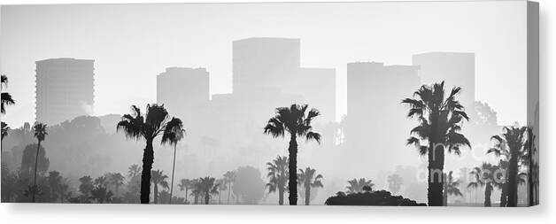 2013 Canvas Print featuring the photograph Newport Beach Skyline Black and White Panorama Photo #2 by Paul Velgos
