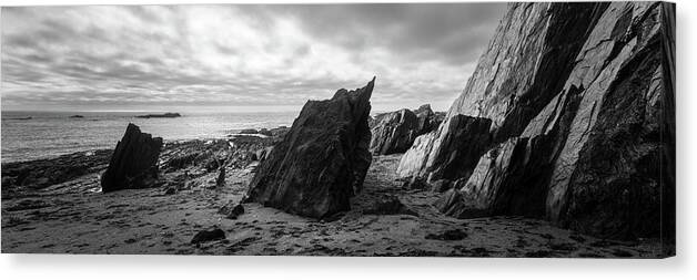 Devon Canvas Print featuring the photograph Ayrmer Cove South Hams Deven south west coast path black and white 2 by Sonny Ryse