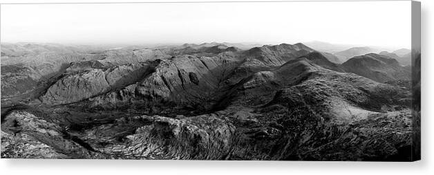 Panorama Canvas Print featuring the photograph Borrowdale Aerial Black and White Lake District by Sonny Ryse