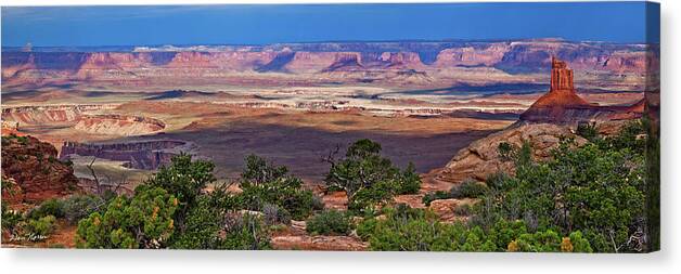 Canyonlands National Park Canvas Print featuring the photograph Candlestick Tower Stormlight Panorama by Dan Norris