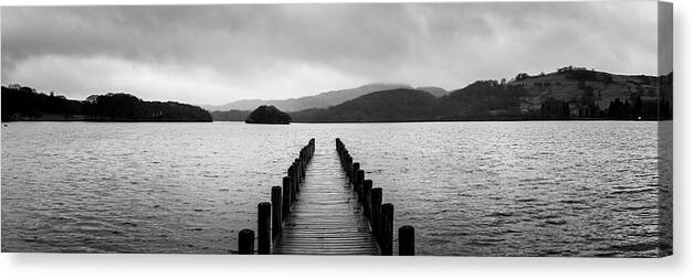 Panorama Canvas Print featuring the photograph Coniston Water Boat Jetty Lake District by Sonny Ryse