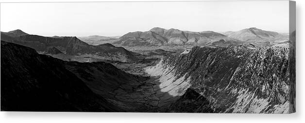 Panorama Canvas Print featuring the photograph Dale Head and Newlands Valley Black and white Lake District.jpg by Sonny Ryse