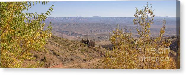 Panoramic Canvas Print featuring the photograph Fall views in Jerome Panoramic by Darrell Foster