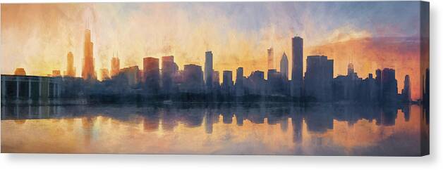 Chicago Canvas Print featuring the photograph Fire in the Sky Chicago at Sunset by Scott Norris
