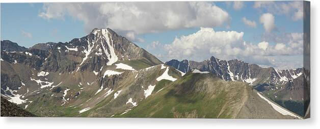 Independence Pass Canvas Print featuring the photograph Grizzly and Anderson Peaks Panorama by Aaron Spong