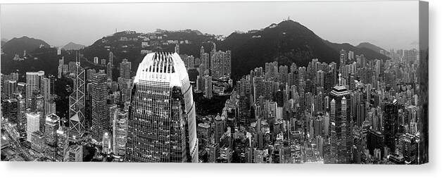 Panorama Canvas Print featuring the photograph Hong Kong Island at night panorama by Sonny Ryse