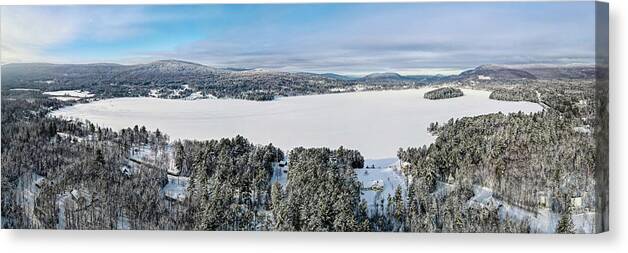 Brighton Canvas Print featuring the photograph Island Pond Vermont Winter Panorama by John Rowe