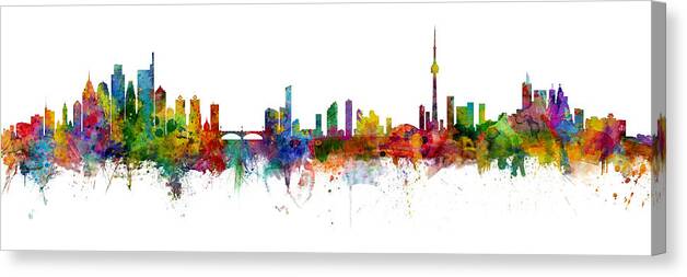 Philadelphia Canvas Print featuring the digital art Philadelphia and Toronto Skylines Mashup by Michael Tompsett