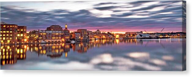 Portsmouth Canvas Print featuring the photograph Portsmouth Waterfront Panorama by Eric Gendron