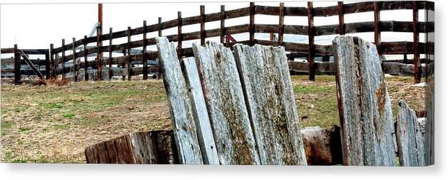 Wood Canvas Print featuring the photograph Posts Rails Gate by Jerry Sodorff