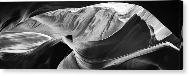Antelope Canyon Canvas Print featuring the photograph Sandstone Symphony Panorama - Monochrome Layers Of Antelope Canyon by Gregory Ballos